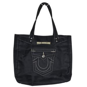 True Religion Bag Womens Black Canvas Horseshoe Pocket Nylon Lined Purse